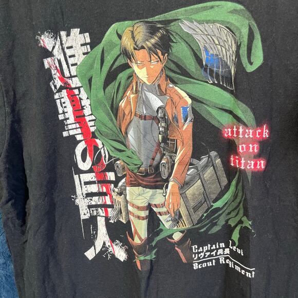 ATTACK ON TITANS Captin Levi Printed Logo Black Casual T-Shirt Mens Size Medium - Picture 2 of 7
